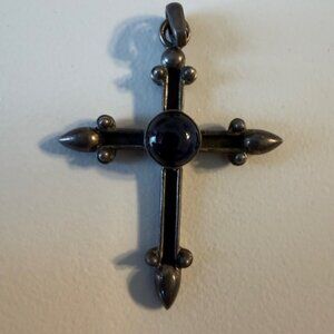 Antique Cross with Blue Stone Pendant